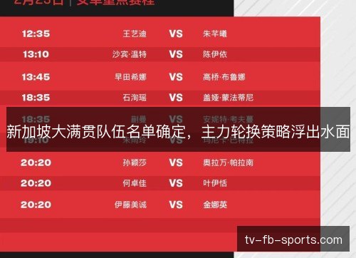 新加坡大满贯队伍名单确定，主力轮换策略浮出水面